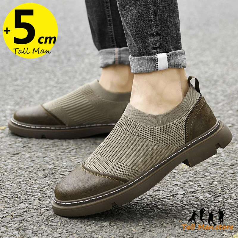 Sneakers Men Elevator Shoes Height  Increase Insole 5cm Loafers Leisure Fashion