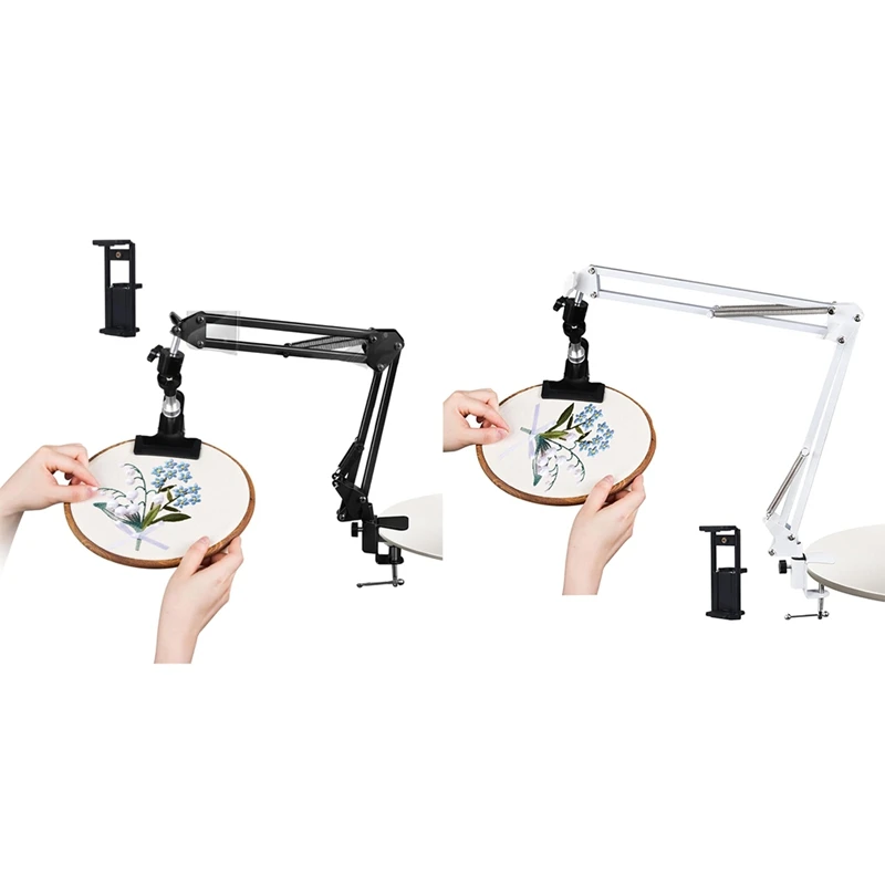 HOT SALE Adjustable Embroidery Hoop Holder For Handwork, 360° Rotatable, 3-In-1 Hoop/Tablet/Phone Holder Desktop Stand