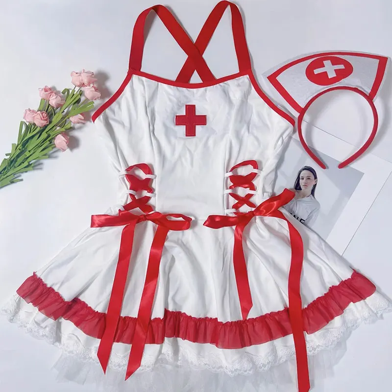 Exotic Costumes Nurse Pajamas Mini Ultra Short Backless Sexy Cosplay Nurse Dress Suit Set Lingerie Women Underwear Intimates