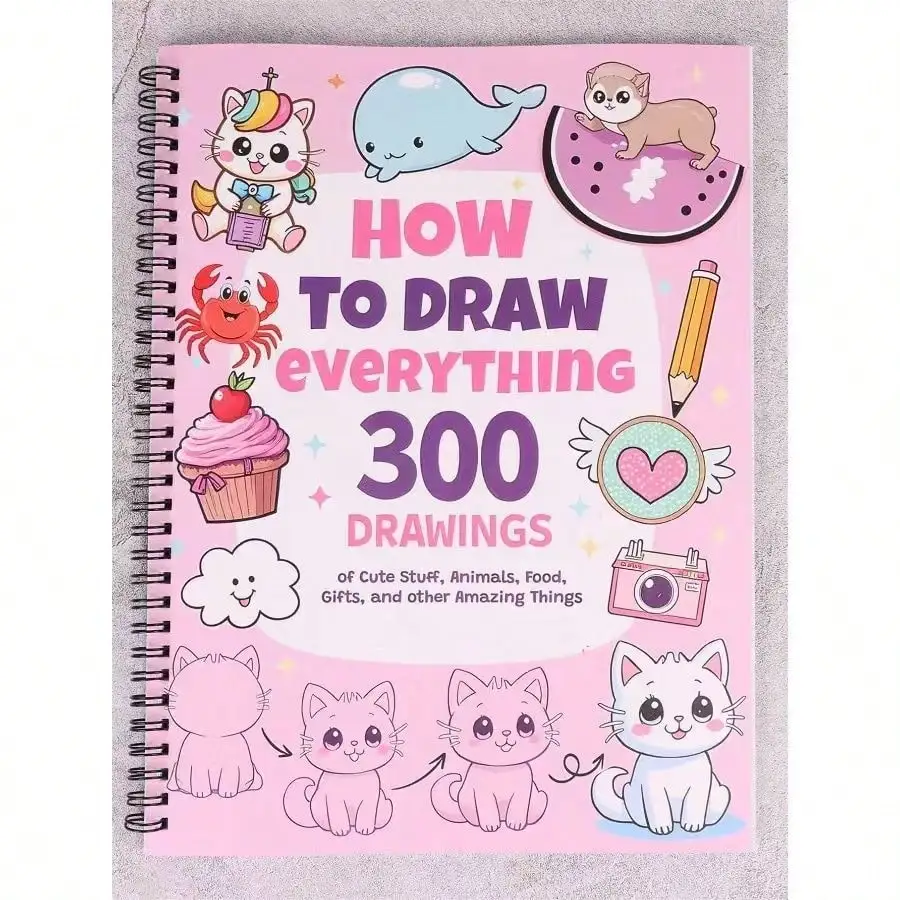 

Как нарисовать все 300, милая книга для рисования Step-By-Step для детей и взрослых, милые вещи, животные, еда, подарки, блокнот для обучения искусству