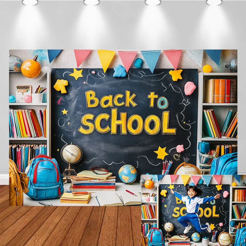 

LS School Themed Photography Backdrop Classroom Blackboard Globe Pencil Decor Party Kids Adult Portrait Photo Background Studio