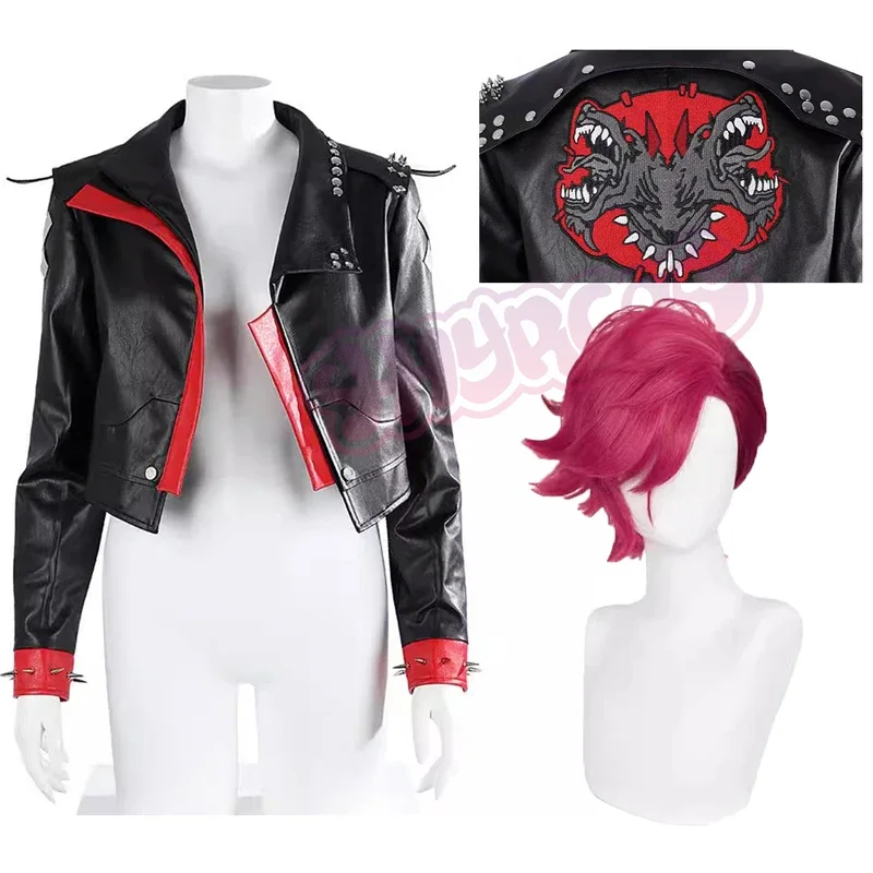 

FC6Game LOL Arcane Vi Cosplay Costume Wig Vi Leather Coat Outfit Halloween Christmas New Year Party Deguisement Customized@FC8！