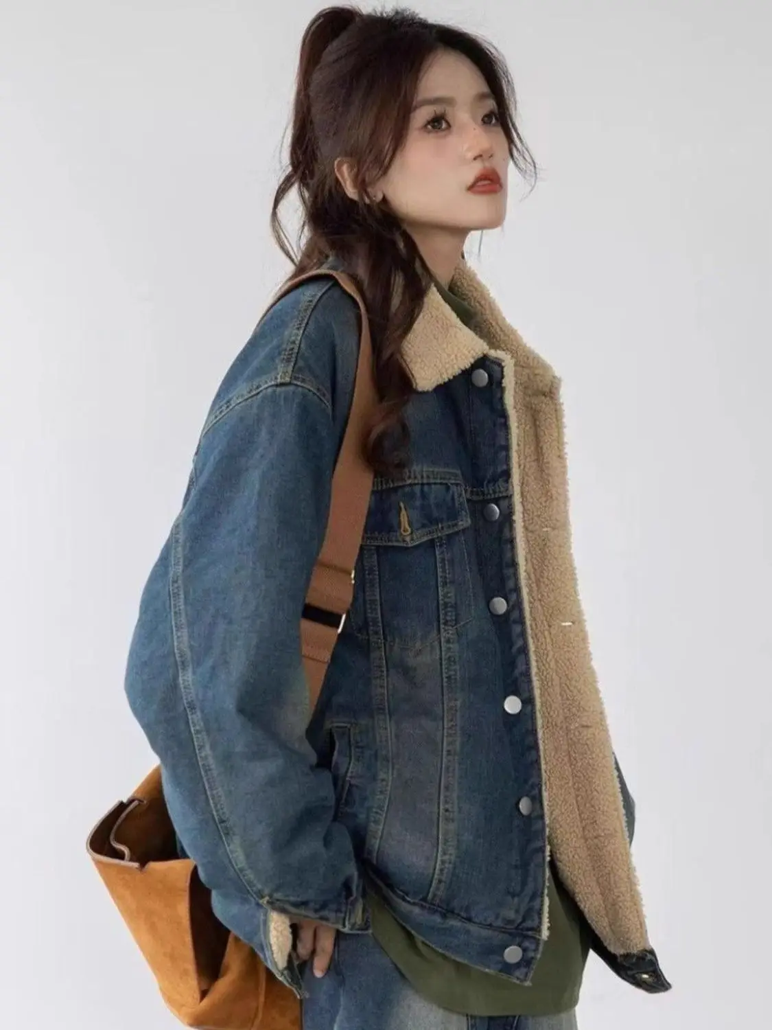 

Джинсовые пальто для девочек, меховые плюшевые женские осенние эластичные обычные пальта, готический панк, ночной клуб, вечерние, утягивающие, универсальные, софтшелл, Snap Y2K