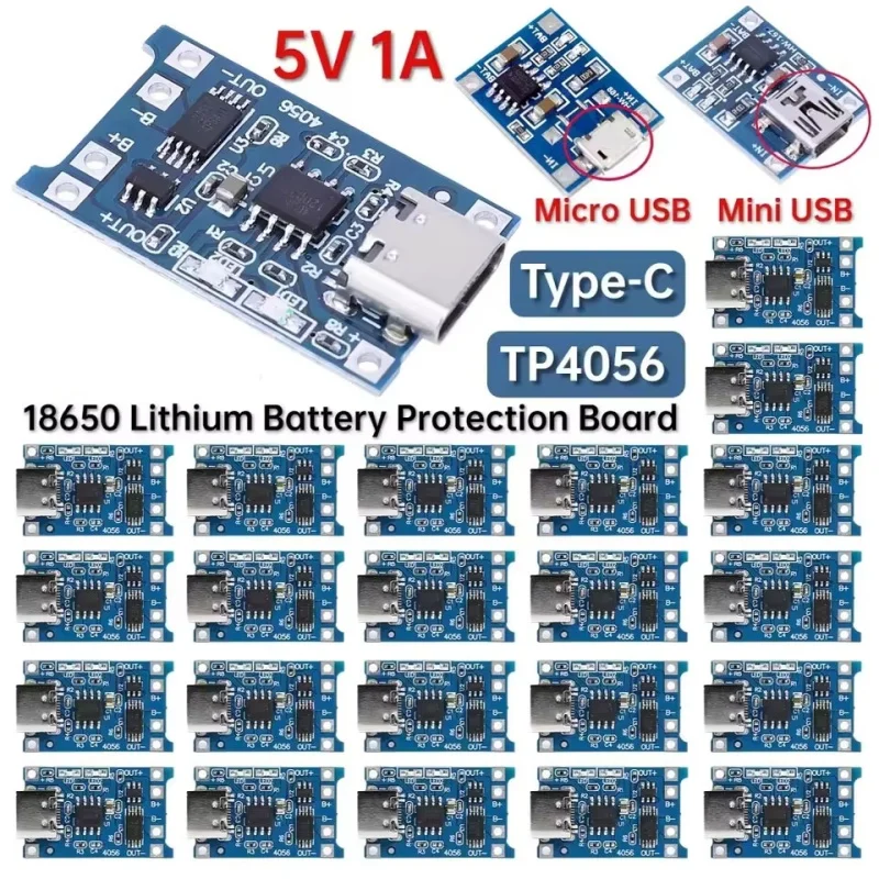 TP4056 Type-C/Micro USB/Mini USB 18650 Lithium Battery Charging Board Charger Module With Protection Dual Functions 5V 1A Li-ion