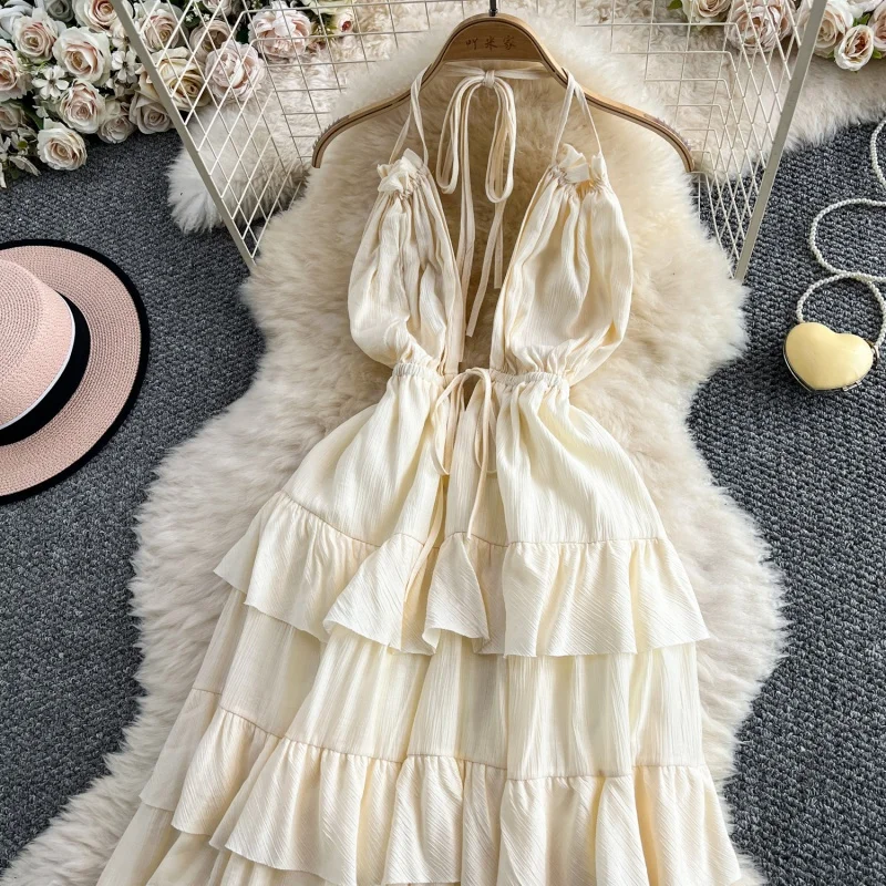 Sukienka bez rękawów z falbanami, balowa, na ramiączkach, letnia odzież damska 2026, długa sukienka maxi na ramiączkach, sukienka na wakacje, imprezę.