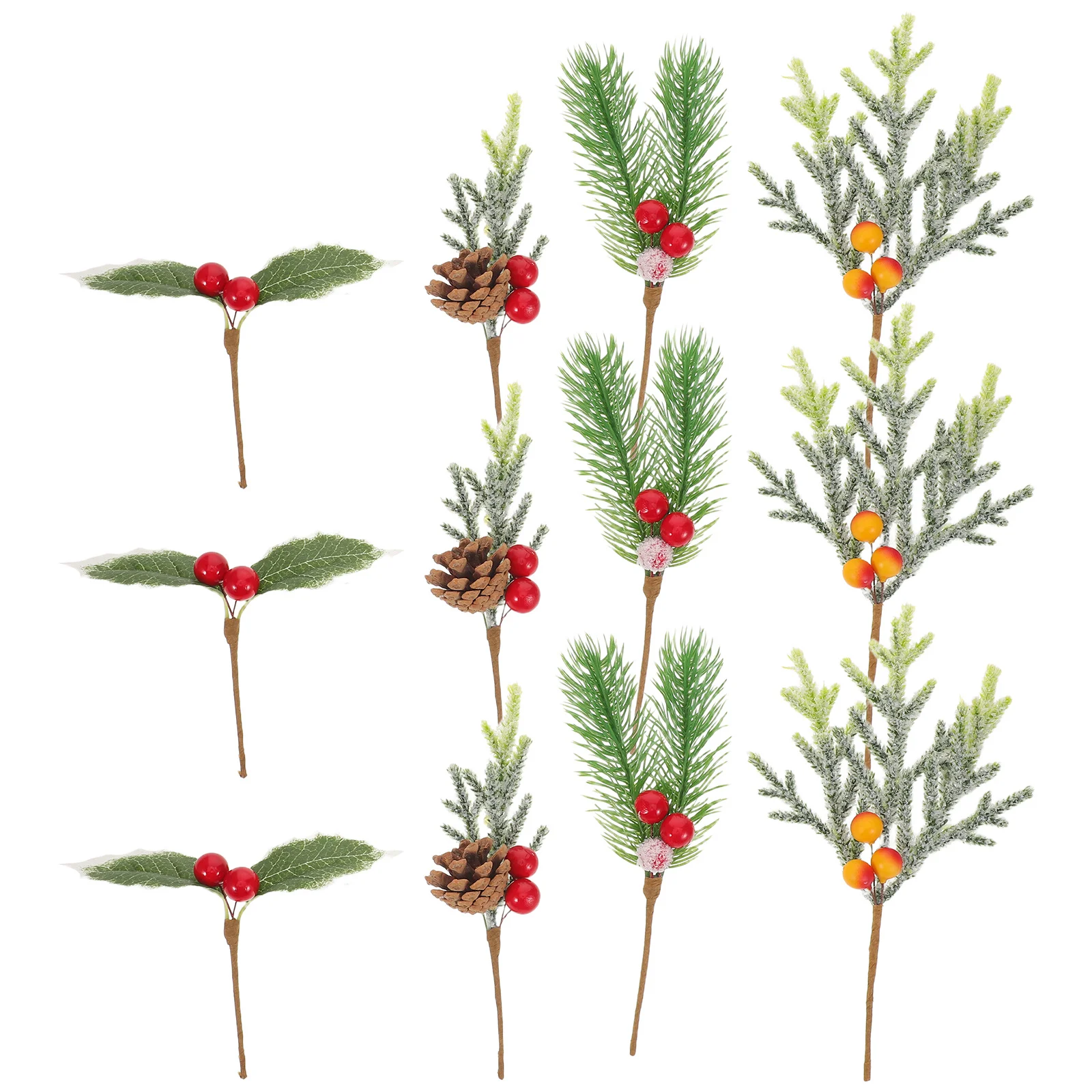

12Pcs Artificial Pine and Berry Picks Frosted Pine Needles Branches with Realistic Red Berries for Christmas Wreath Craft