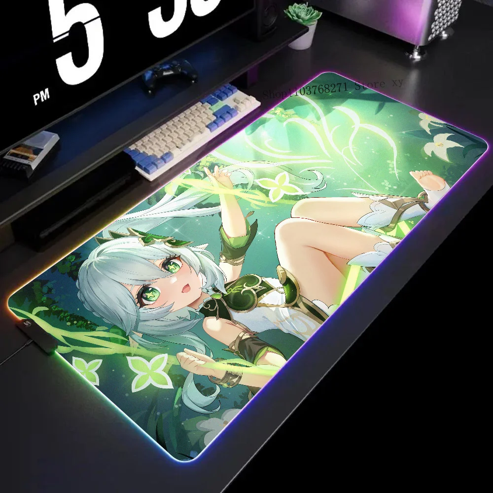 

Genshin Impact Nahida Mousepad XXL RGB Gaming Mouse Pads HD Black Gamer Accessories Large LED