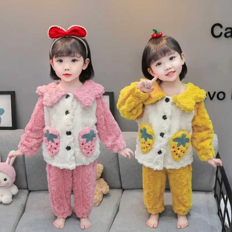 Kawaii Casual Coat Set Fashion 2 Piece Set Children S Clothing Girls Winter Pajamas Flannel Fleece Toddler Kids Homewear Cute