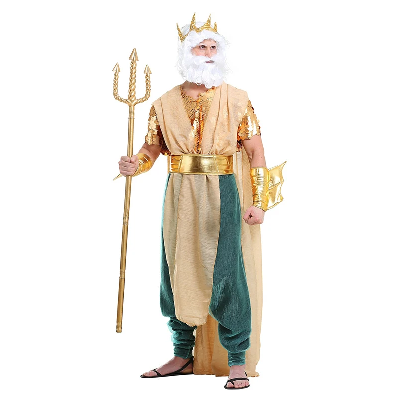 2025 Nieuwe Collectie Halloween Mannen Poseidon Triton Koning Zeegod Cosplay Outfits Vrouwen Diepzee Zeemeermin Zee Sirene Kostuum