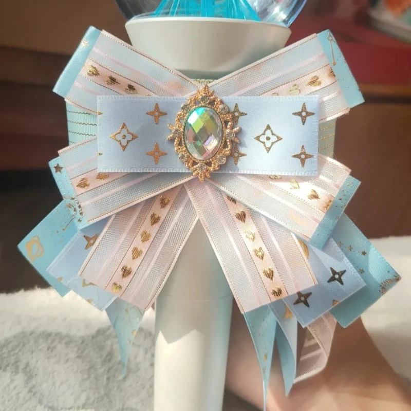 Handmade Light Stick Bows Crystal Stick Cheering Stick Bowknot Badge 19Colors Concert Accessories Lolita Clothing Collar Flowers