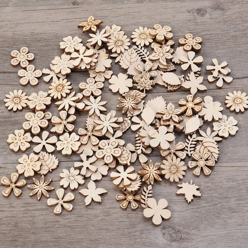 100 stuks houten schijven plakjes bloemvorm onvoltooide houten uitsparingen ambachtelijke doe-het-zelf decoratie