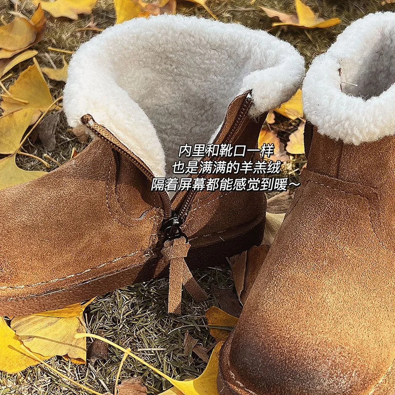 Children Shoes for Girls Winter Korean Style Retro Boots for Kids Lamb Wool Fleece Warm New Fashionable Warm Casual Kids Boots