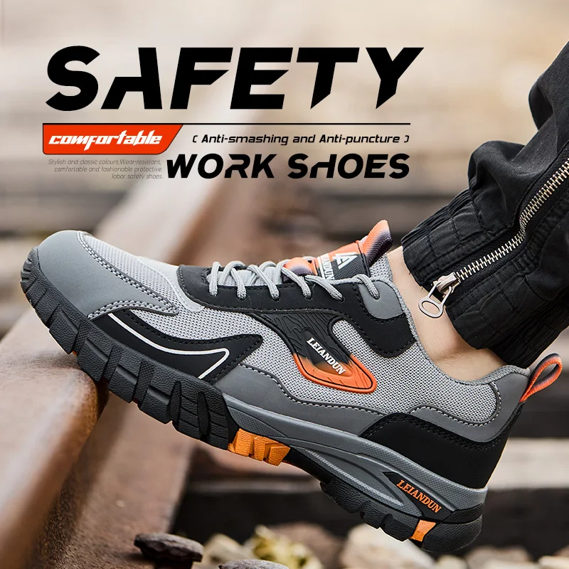 LEIANDUN Comfortable Rubber Sole, Wear-Resistant Work Shoes For Men, Anti Smashing And Puncture Breathable Safety Shoes
