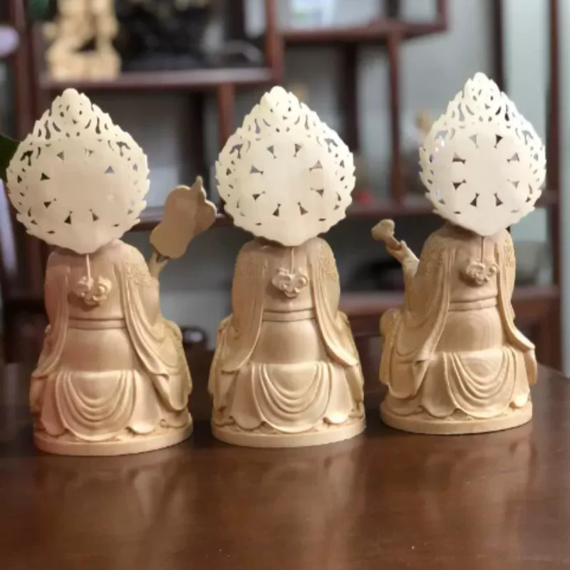 Vintage Wood Carved Three Pure Ones Statue - Yuanshi, Lingbao & Daode Tianzun, Taoist Sanqing Deity Figurine for Home Altar