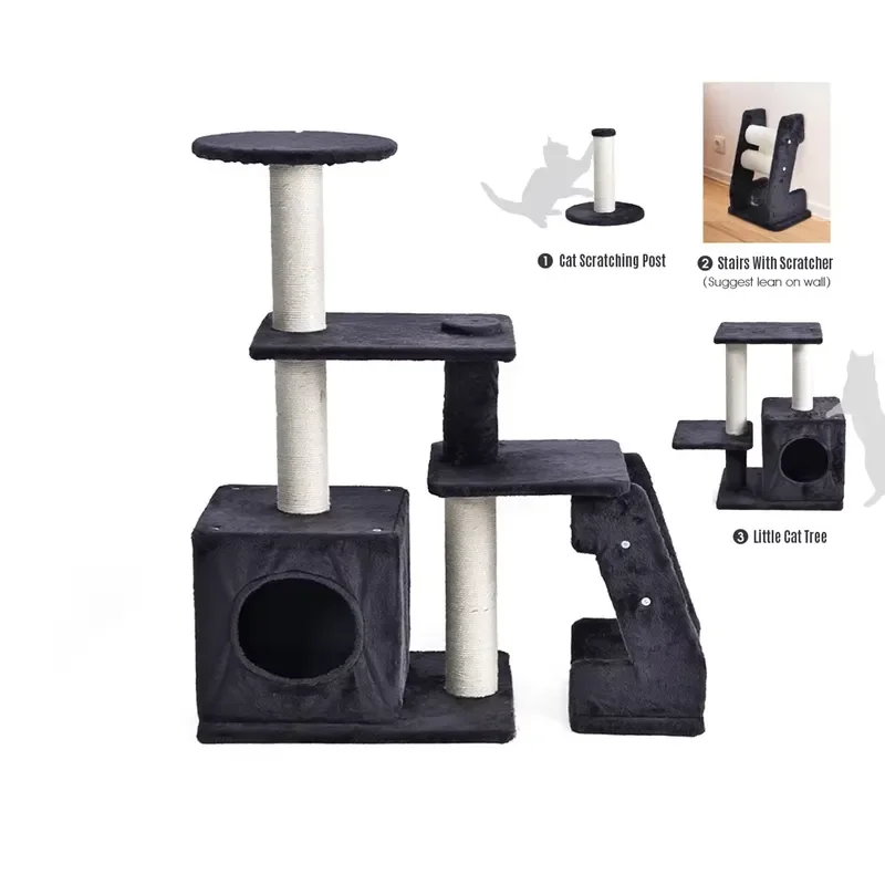 3-In-1 Cat Tree Manufacturer New Design Multi-Level Large Cat Tree 100% Natural Sisal Scratching Post Wall Stairs DIY Cat