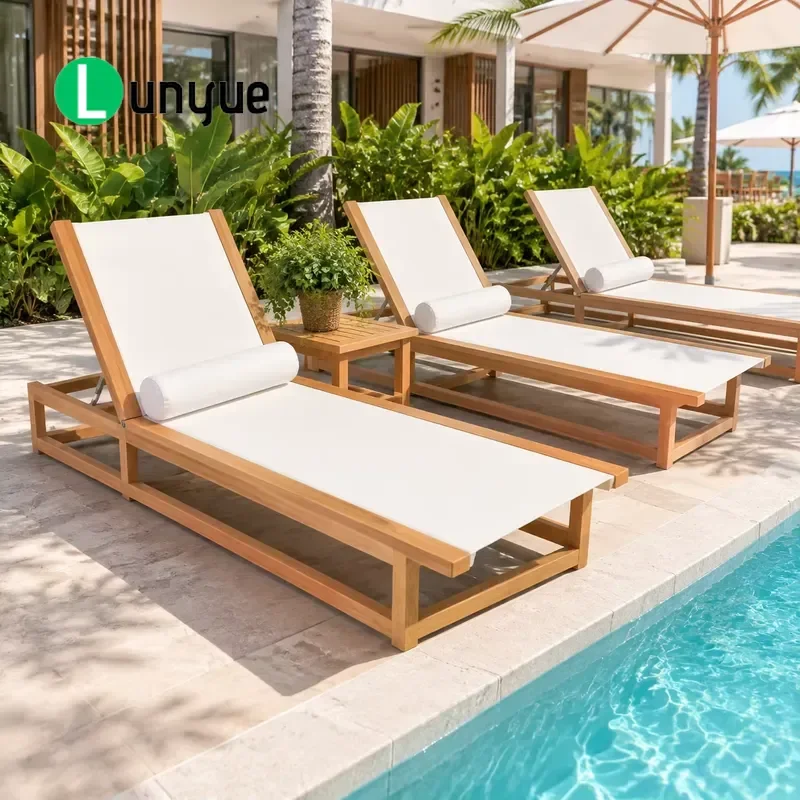Deluxe Teak Outdoor Lounge Chair Adjustable Backrest For Hotel Pool Resorts Garden Patio Furniture Durable Weather Resistant