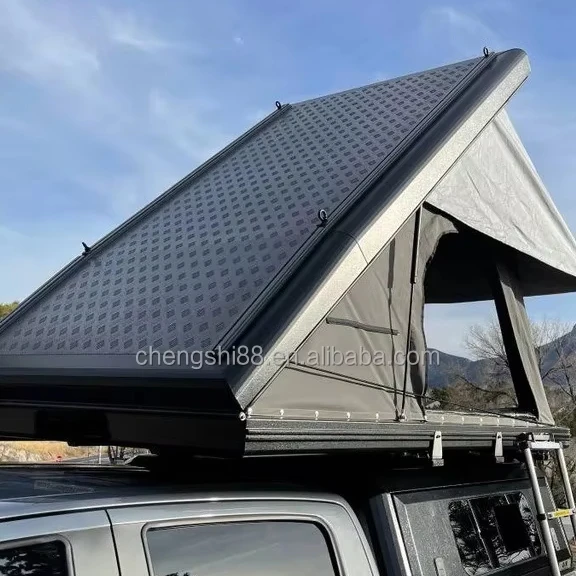 Lightweight Electric Solar Powered Car Roof Top Tent Hard Shell Aluminum Skylight 3-5 Person Rooftop Tents with Ladder Accessory