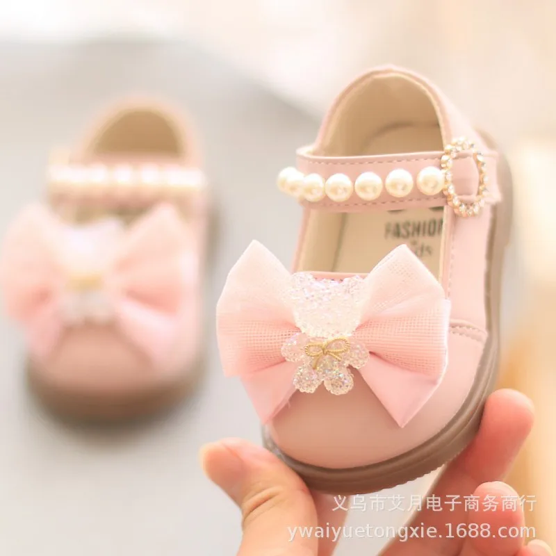 Kids Shoes Cartoon Bow Square Mouth Toddler Shoes Girls Baby Party Wedding Dance New Princess Leather Shoes Children Sneakers