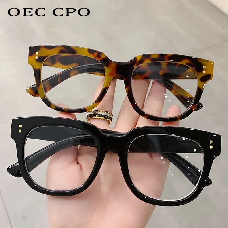 

OEC CPO Fashion Square Women Glasses Frame Retro Clear Lens Anti-Blue Light Eyeglasses Optical Men Black Leopard Eyewear