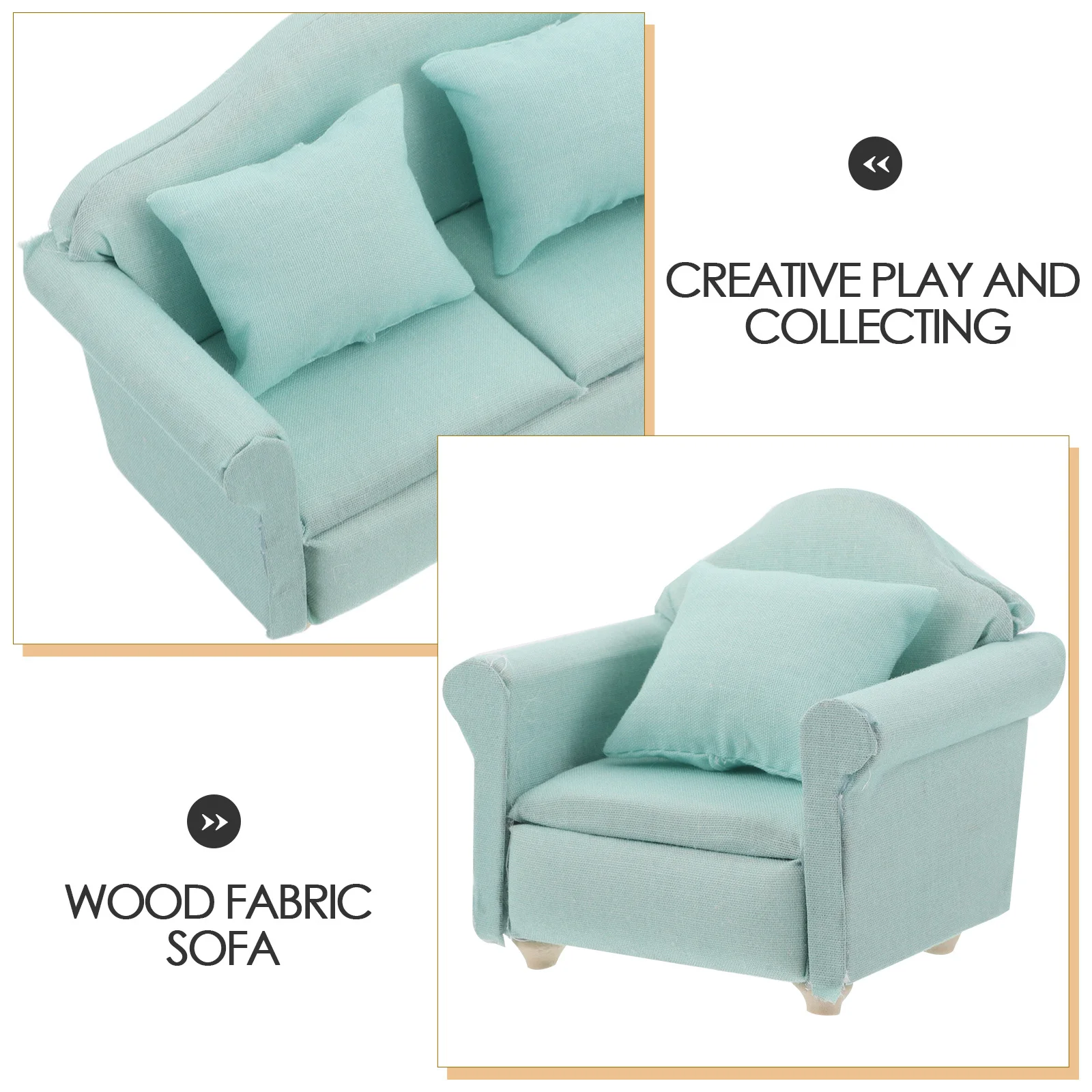 2 stuks miniatuur meubelset lichtgroen houten stoffen bank fauteuil voor poppenhuis woonkamer decor kinderen speelhuis simulatie