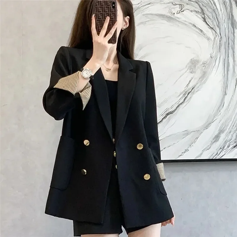 Abito nero Beige giacca Casual donna Blazer top 2024 nuova primavera autunno versione coreana cappotto doppiopetto Casaco Feminino