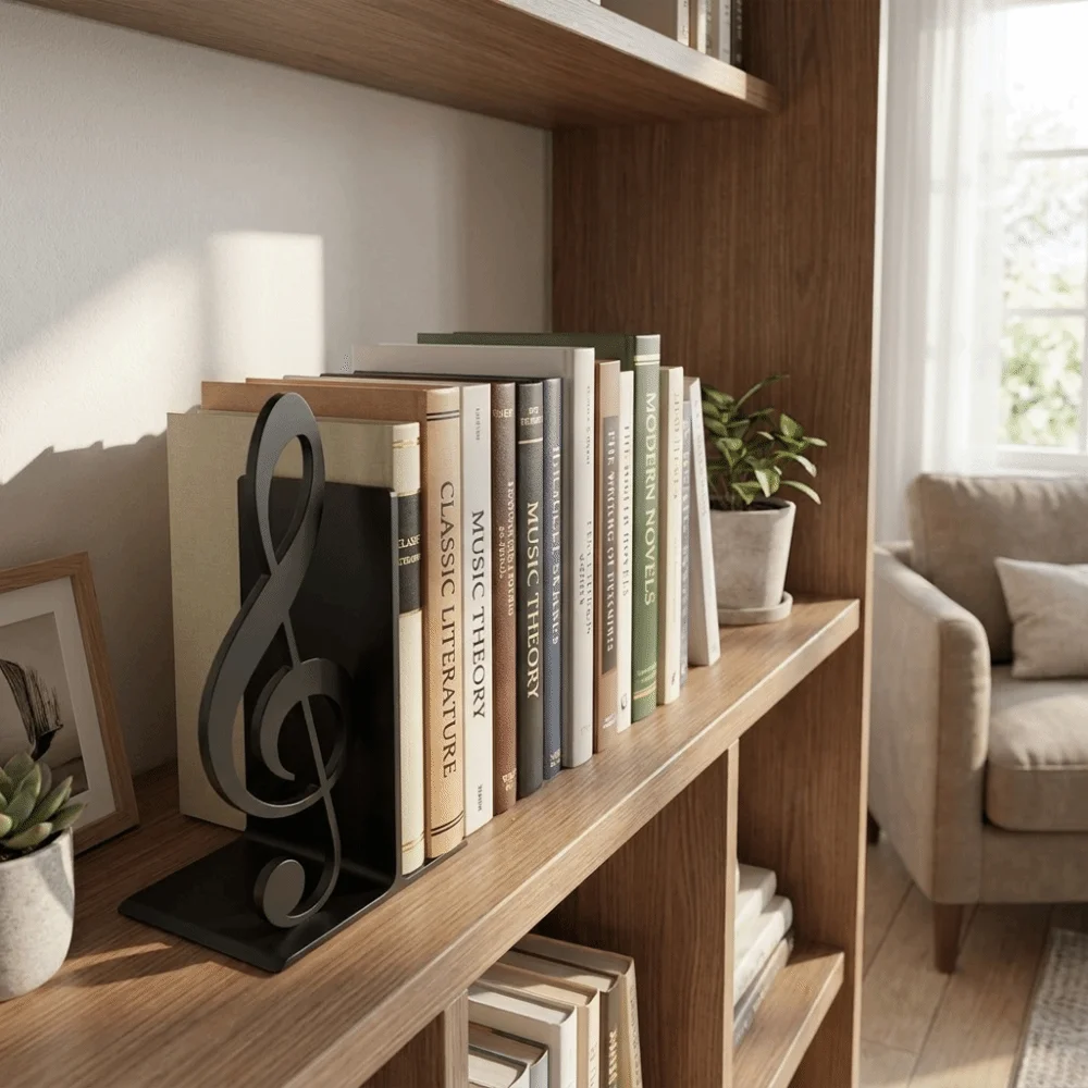 Fashion 3D Printed Treble Clef Bookends Unique Non-slip Music Note Bookstand Elegant Modern Music Ornament Desk Organizer