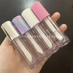 50pcs Big Brush Applicator Holographic Empty Sliver White Pink Lipgloss Packaging Bottles Purple Lavender Lip Gloss Tube 4.5ml