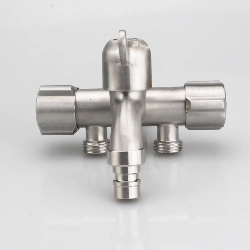 

304 Stainless Steel Three-Way Faucet 1/2" Double Outlet Multi-Purpose Faucet Independent Switches 1 in 3 Out