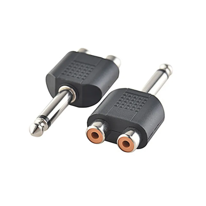 1 Piece 6.35mm Mono Male to 2RCA Female Audio Adaptor