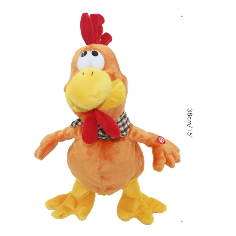 Giocattolo di pollo che strilla musicale da 15 pollici che canta gallo ondulato giocattolo di peluche interattivo elettronico giocattolo di peluche elettrico