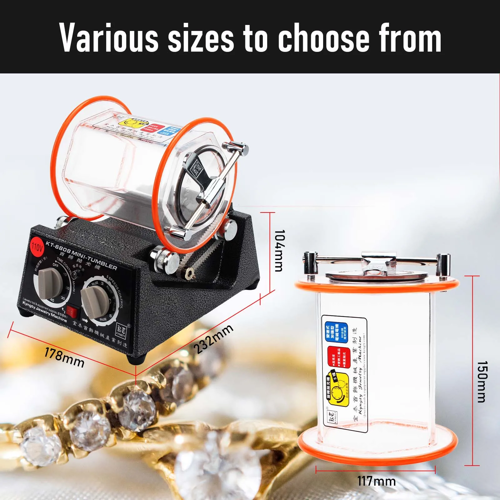 Rotary Tumbler Surface Polisher Jewelry Polishing Finishing Super Machine Mini With Glass Barrel Gold And Silver Jewelry Cleane