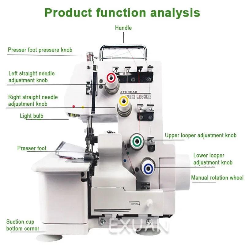 Macchina da cucire Overlock Desktop elettrico per uso domestico macchina tagliacuci a quattro linee con Overlock a tre linee