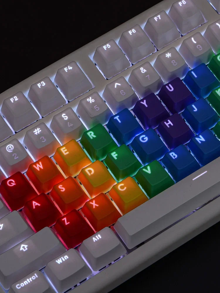 PBT keycap 37 two-color light-transmitting dark rainbow word transparent front engraving side engraving