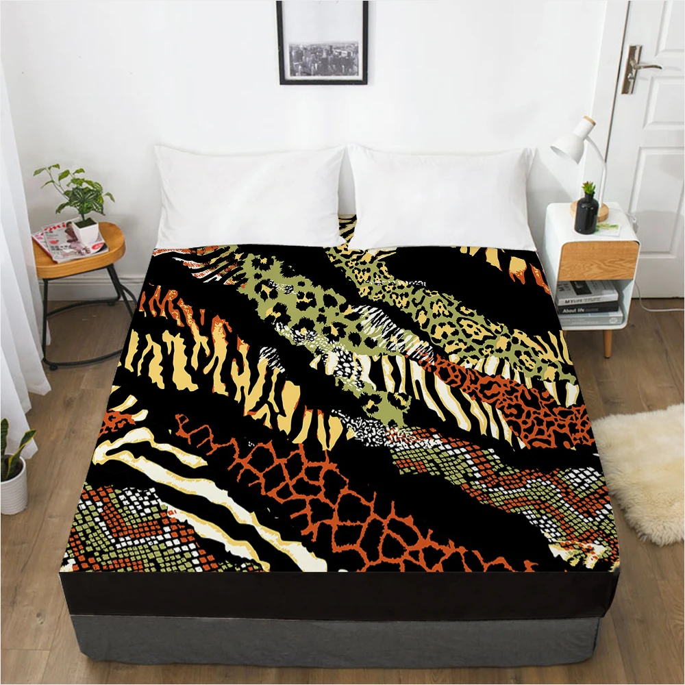 Imagem -05 - Elástico Cabido Folha de Cama com Uma Faixa Elástica Colchão Capa de Cama 160x200 Customizável Tamanho Leopard Café 1pc