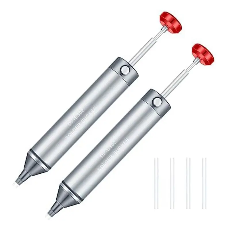 RALCA-2 Pcs Solder Sucker No Clog Aluminum Desoldering Pump Solder Suction Device, Heat Resistant Silicone Suction-Nozzle