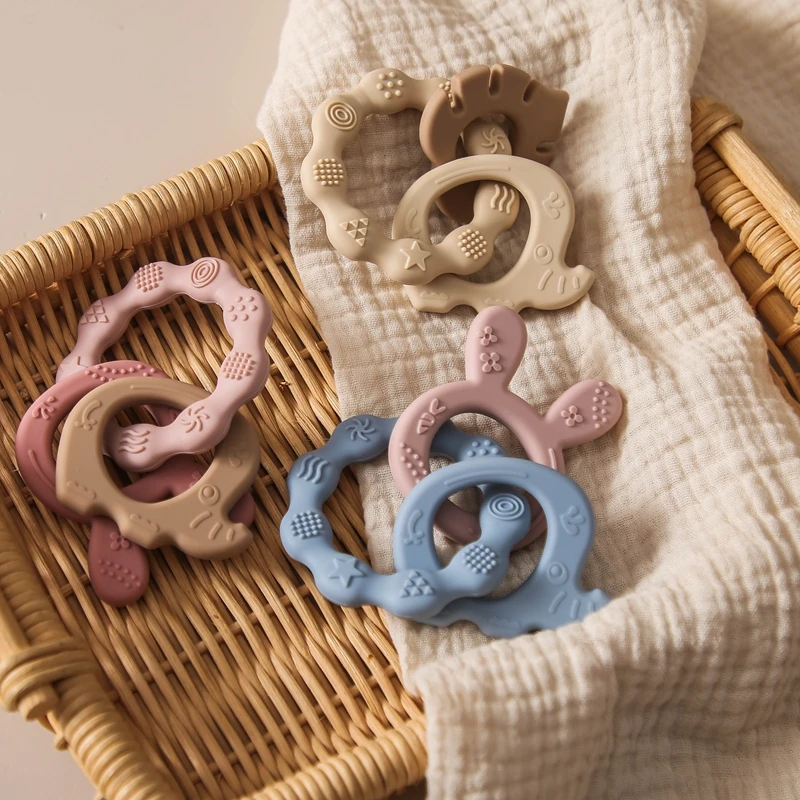 2PCs Bunny Baby Teether Ring  Silicone Rattles Bracelet Newborn BPA-Free Waterproof Teething Toy for 1-2years Infants Toddlers