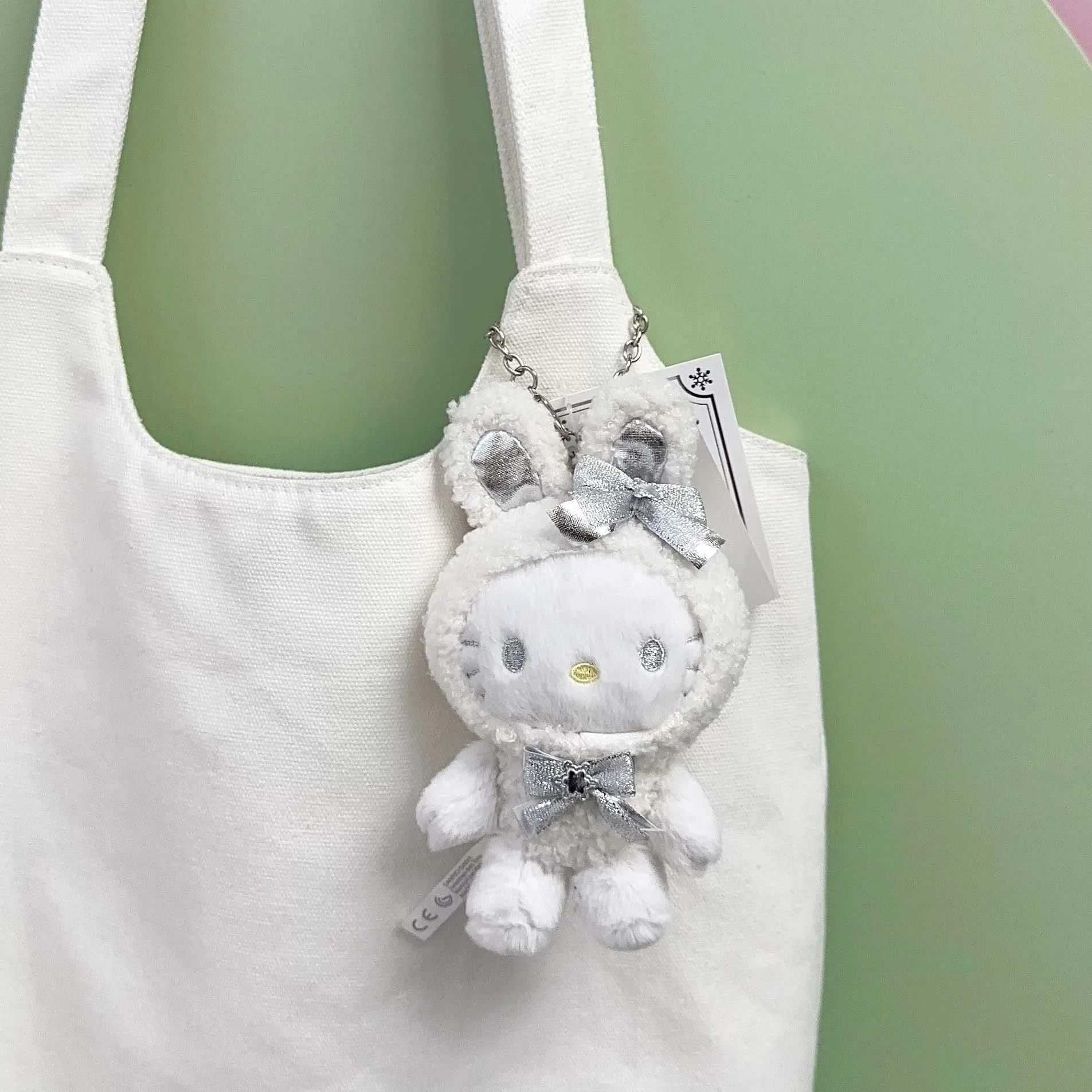 لطيف أفخم دمية الشتاء الثلوج الأرنب الأبيض HelloKitty ميلودي سينامورول أفخم المفاتيح DIY حقيبة قلادة المفاتيح اكسسوارات هدية