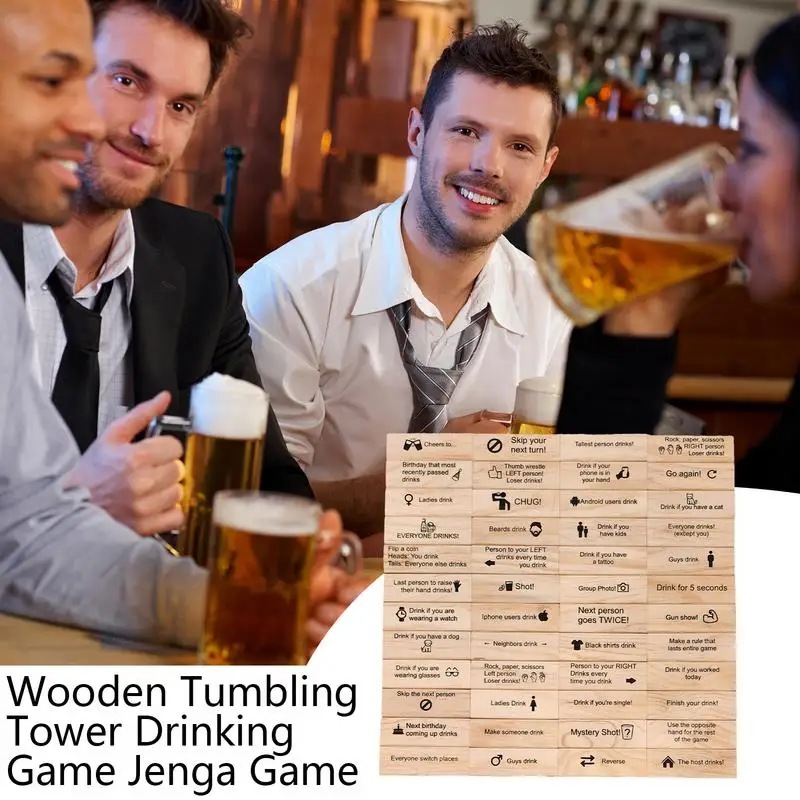 Drunken Tower Drinking Game Adults Drinking Game Set Wooden Blocks Stacking Floor Game Tower Building Blocks Balancing Game For