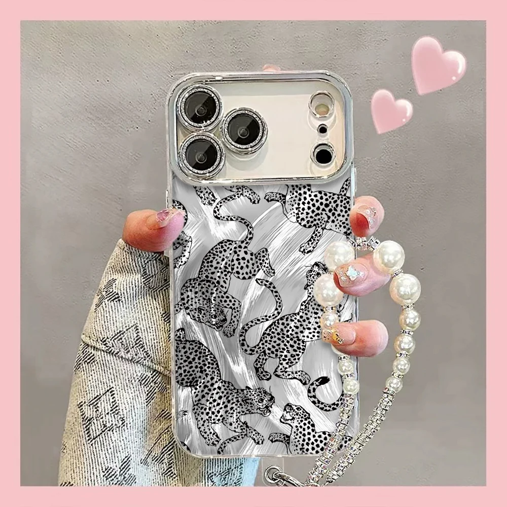 Luxuriöse Leopardenmuster-INS-Hüllen für iPhone 15 16 17 14 Pro Max Plus, iPhone 13 12 11 7 8 XS XR, mit plattierter Linsenschutzfolie. – Detail 2