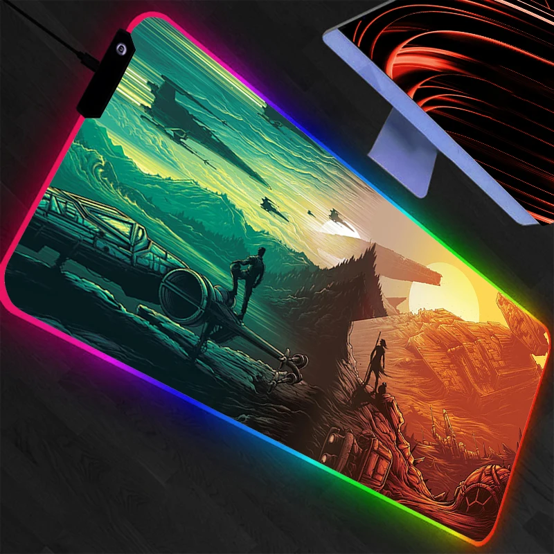 

Светодиодный коврик для мыши «Звездные войны», аксессуары для геймеров с подсветкой RGB, коврик для мыши для геймеров, компьютерный коврик для клавиатуры, настольный коврик с анимацией