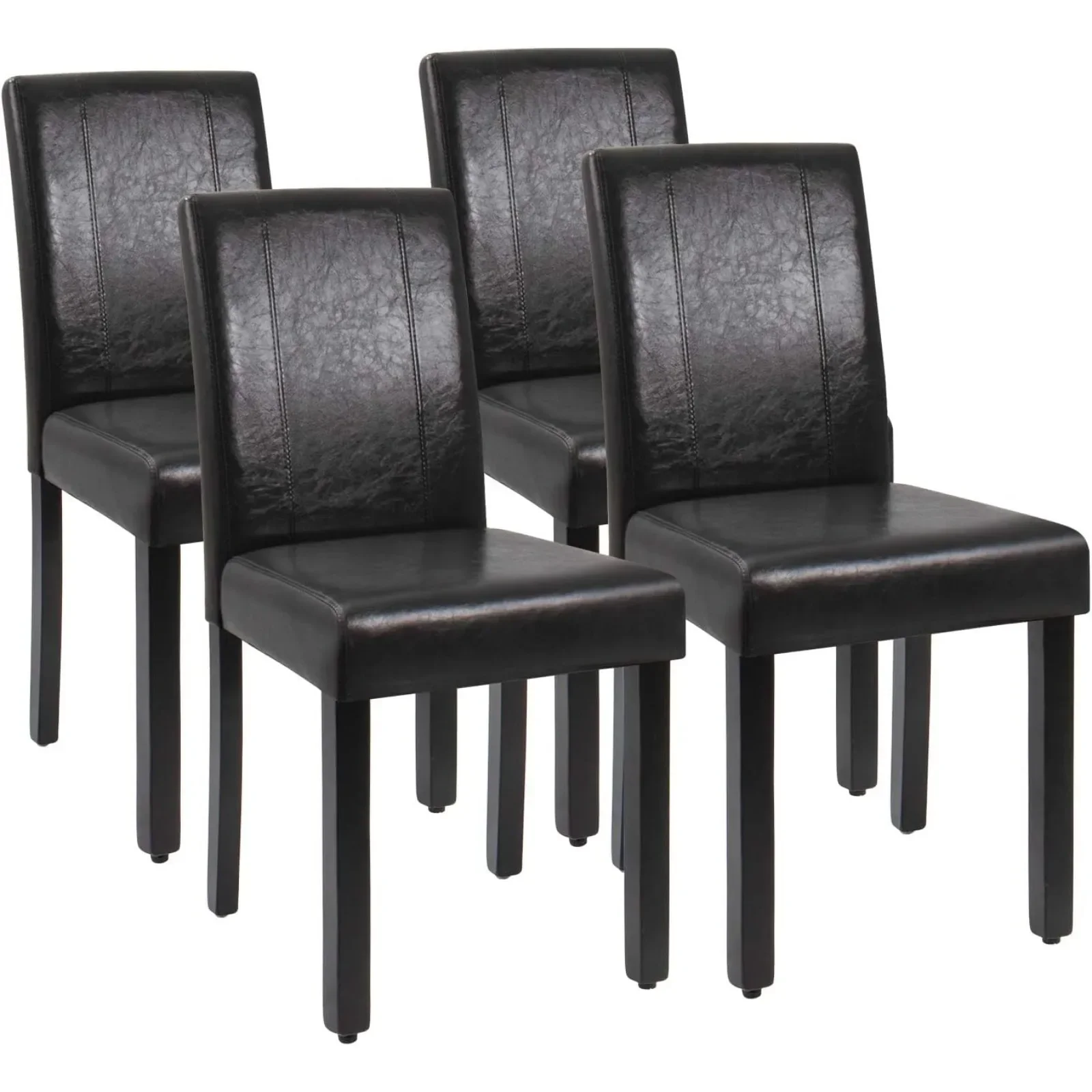 US Dining Chair PU Leather Living Room Chairs Modern Kitchen Armless Side Chair with Solid Wood Legs Set of 4(Black)