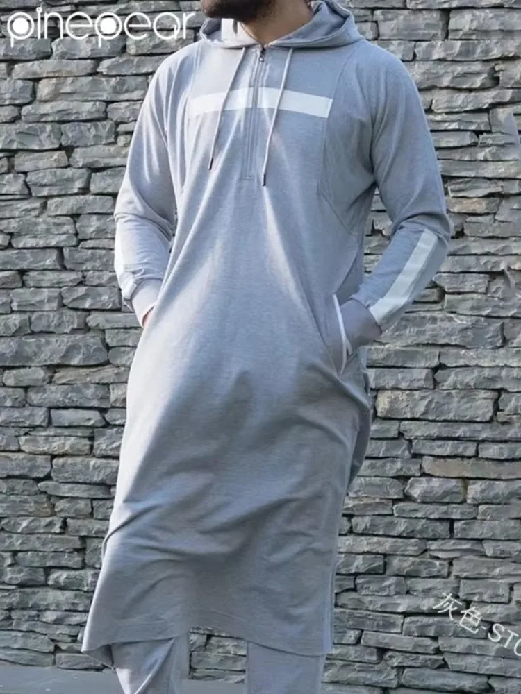

Muslim Men Jubba Thobe Dubai Turki Kaftan Long Hoodies Islamic Saudi Arabic Sweatshirts Robe Casual Loose Blouse Male Clothing