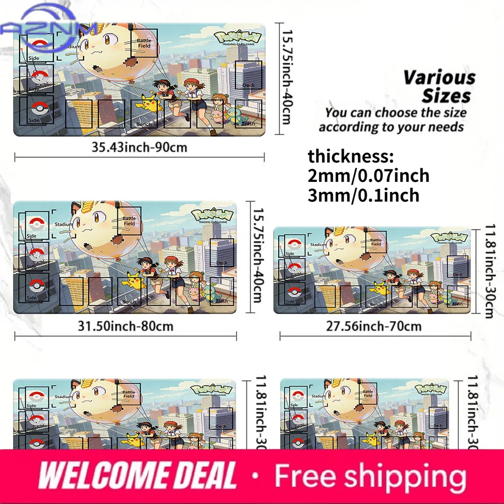 Pokemon TCG Playmat Pikachu Meowth Balloon City Large Non-Slip Mouse Pad for Trading Card Games Multiple Sizes