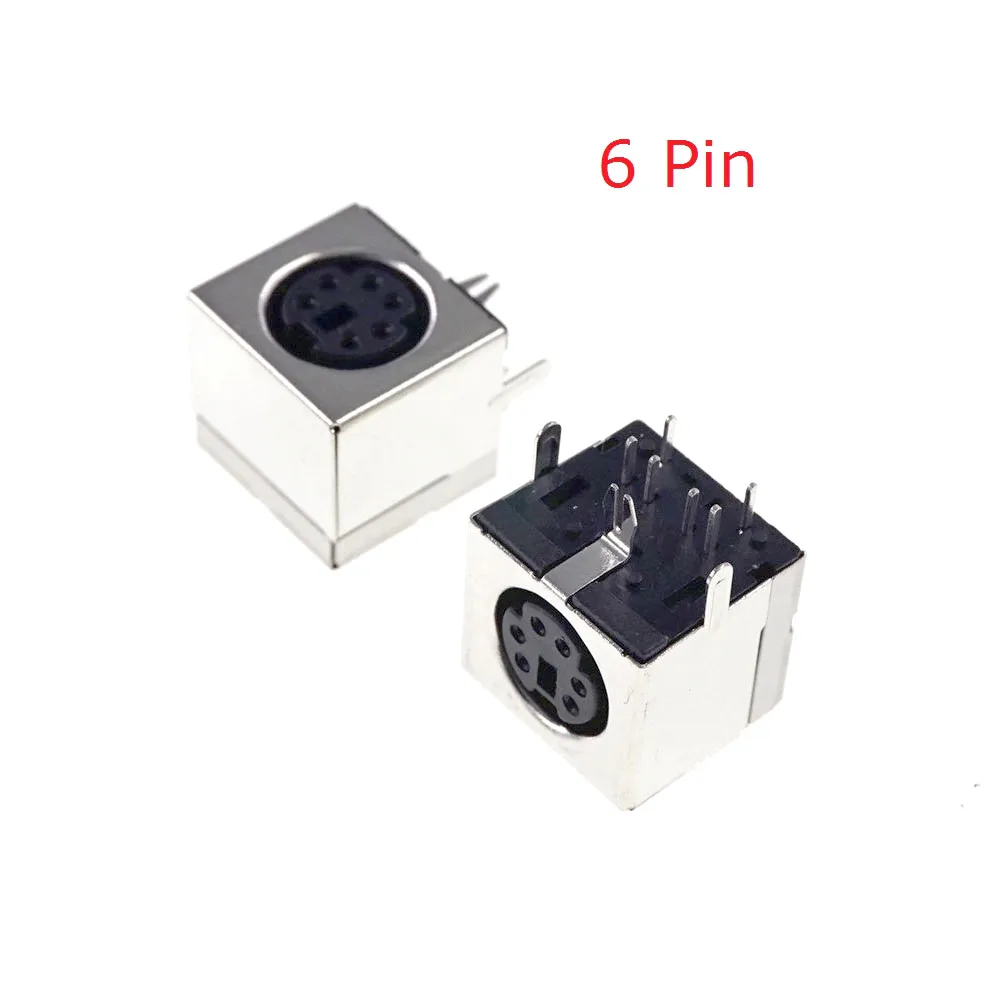 100 pcs S-video 6 Pin Mini Din Socket Connector shield Right Angle through hole PCB Mount Mini Circular DIN Receptacle Socket