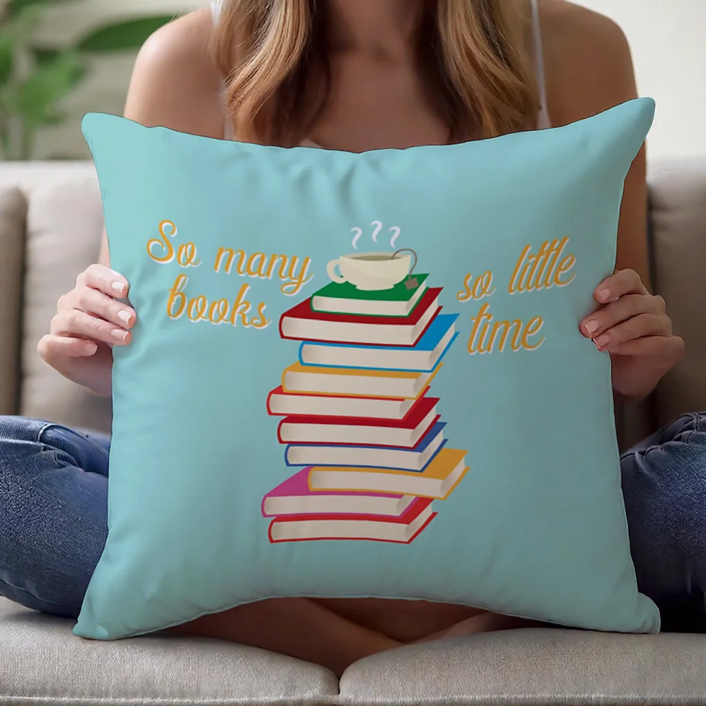 So Many Books So Little Time Book Lover Quote ThrowPillow cover Decorative Home Accent 45x45cm 40x40cm