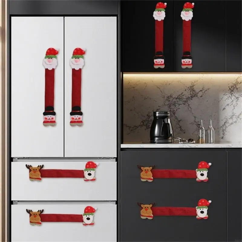 フェスティブ冷蔵庫ハンドルカバー4PCSパッククロス屋内ドアハンドル用のクリスマスキッチンアプライアンス装飾B95B