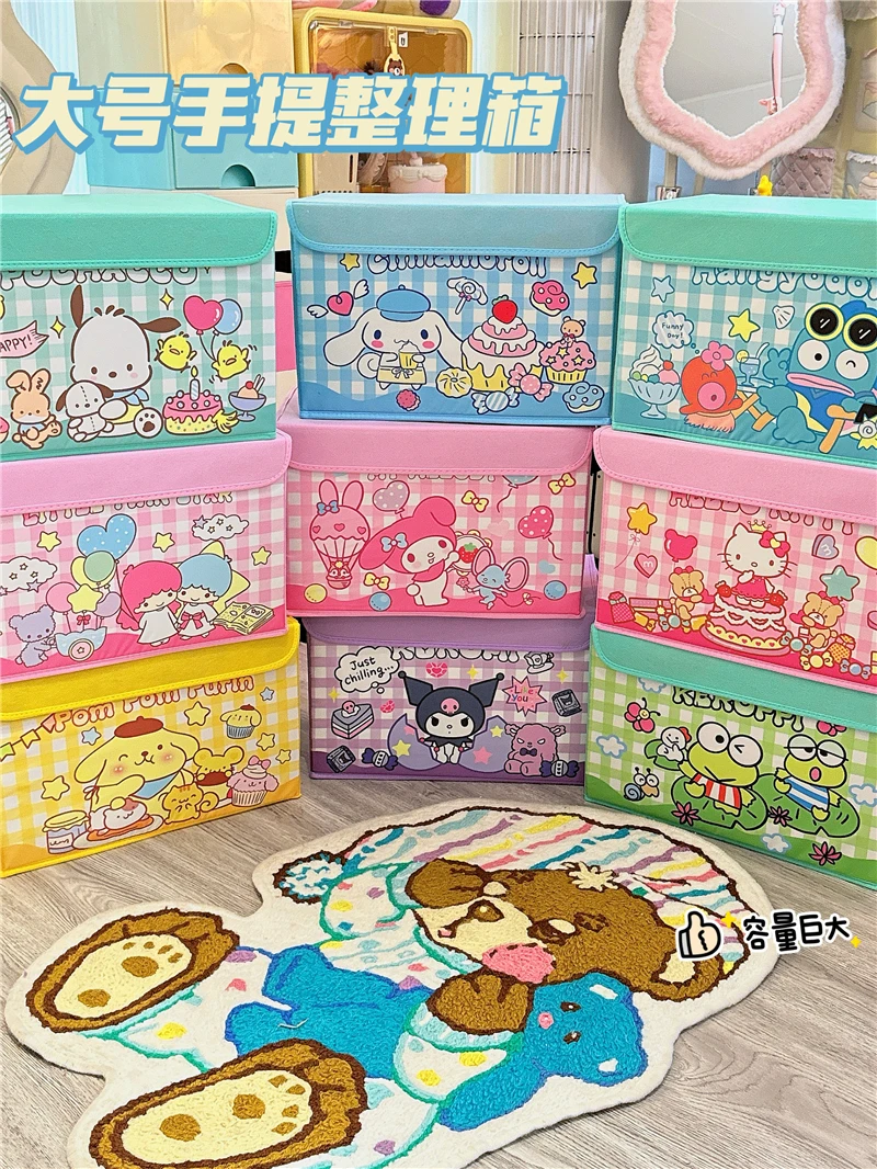 

Kawaii Kuromi Hello Kitty My Melody Snack Toy Storage Box Anime Sanrio Girl's Heart Cute Large Capacity Clothes Storage Box