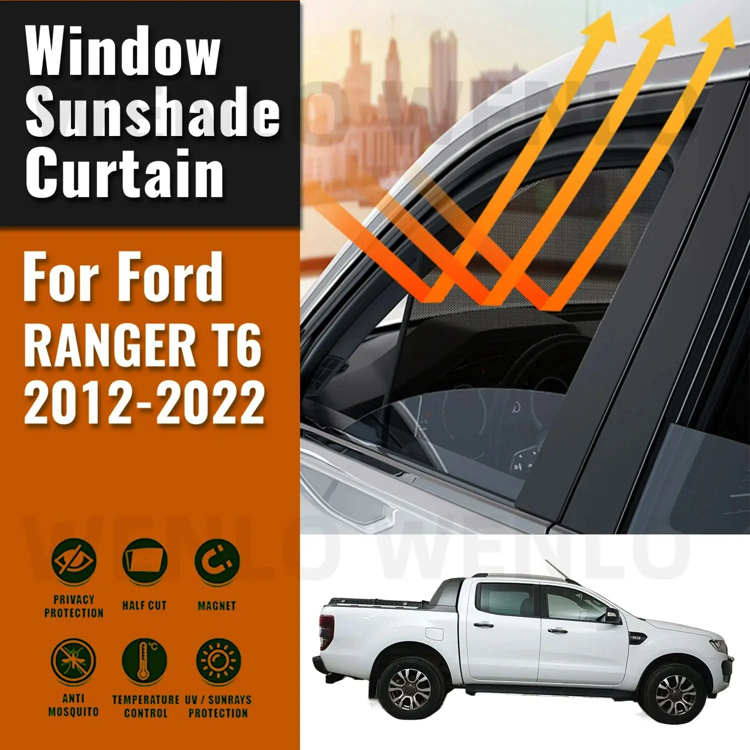 

For Ford RANGER T6 2012-2022 Side Baby Window Sun Shade Visor Magnetic Car Sunshade Shield Front Rear Windshield Frame Curtain