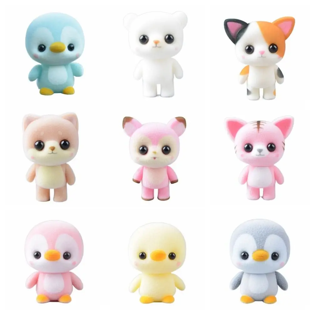 Flocked Shaggy Anime Miniature Figurines, Animaux, Lapin, Canard, Herbe, Poupées modèles, Kawaii, 6.5cm, Amant, D