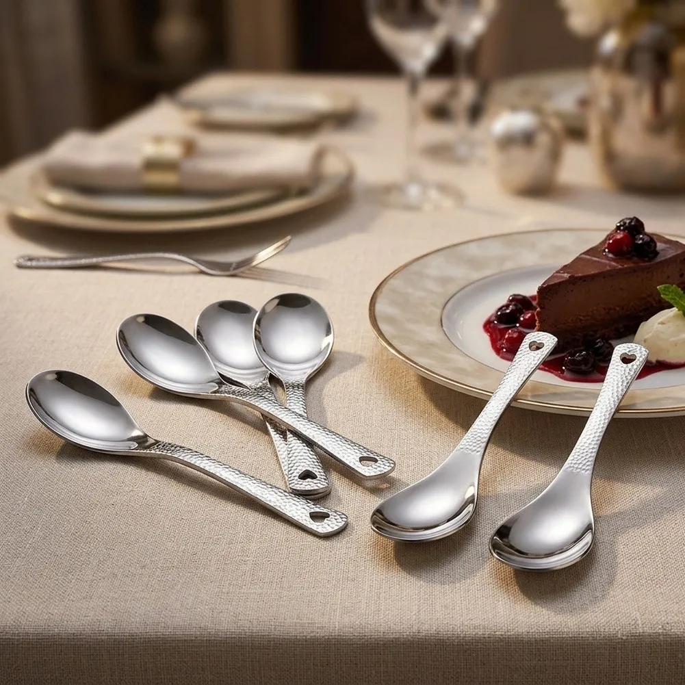 6Pcs Stainless Steel Spoon Big Capacity Spoon Reusable Tableware For Desserts, Fruits, And Home Kitchen Use